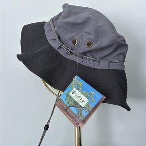 Coolibar Gray and Black Bucket Hat with Chin Strap